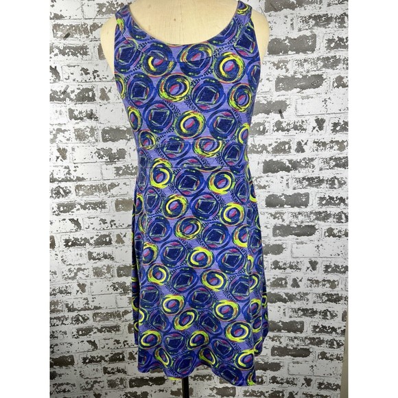 Rei Tank Dress Sz M Indigo Abstract Swirls Knee Length Fit & Flare Stretch - Picture 4 of 13